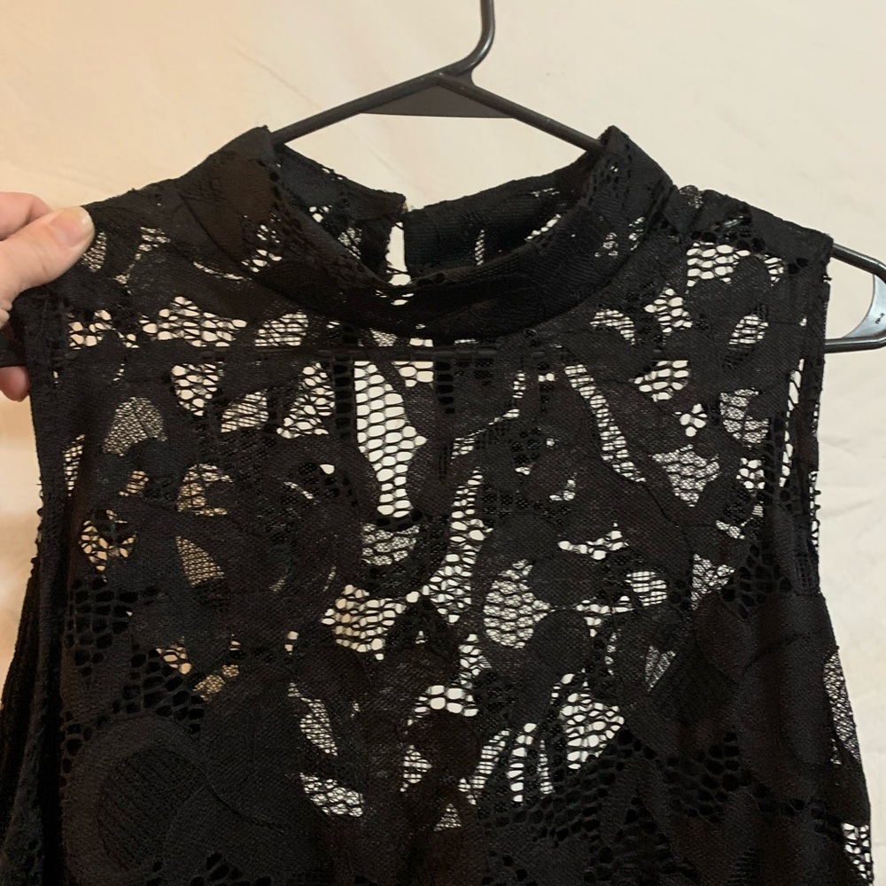 INC International Concepts Timeless Black Sleeveless Lace Top Crew Neck XXL